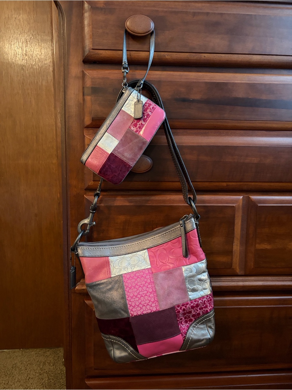 Coach Patchwork Leather & Suede Shoulder Bag with Matching Wristlet *READ*